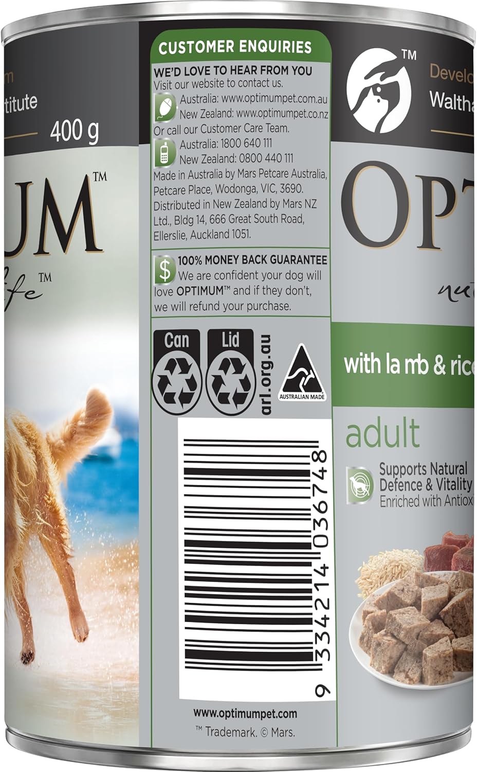 OPTIMUM Adult Wet Dog Food with Lamb and Rice 400g Can, 24 Pack