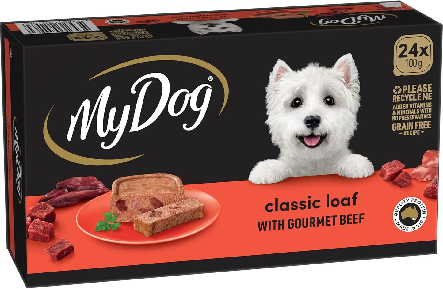 MY DOG Adult Wet Dog Food Classic Loaf with Gourmet Beef 24 x 100g Trays