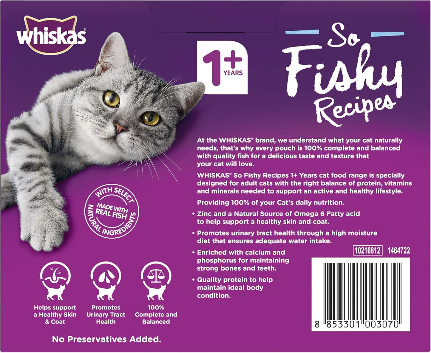 WHISKAS So Fishy Recipes 1+ Years Wet Cat Food Ocean Platter in Jelly 12 x 85g, 5 Pack (60 Pouches)