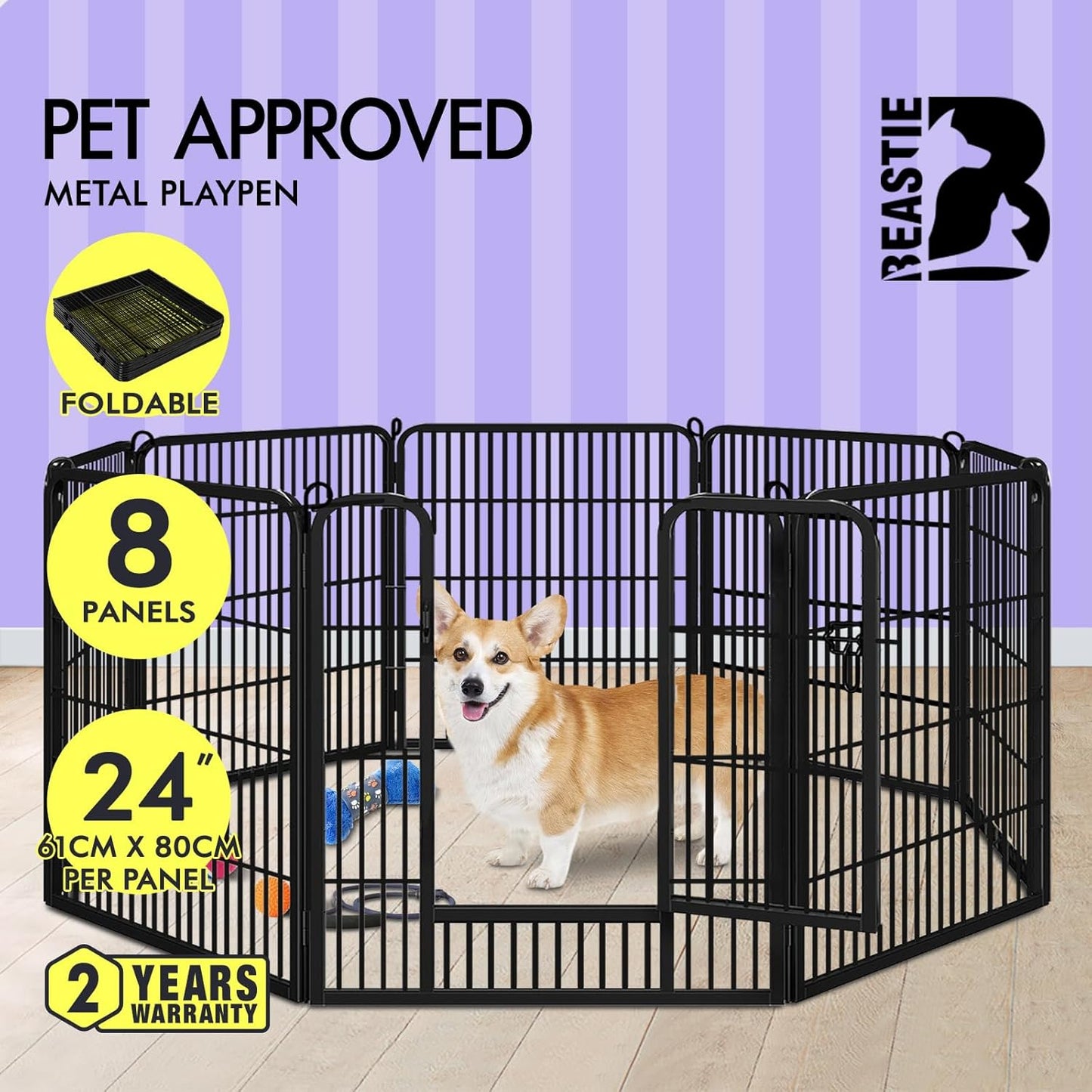 Beastie 24" Foldable Pet Dog Metal Playpen Enhanced, Universal Portable Pet Exercise Cage