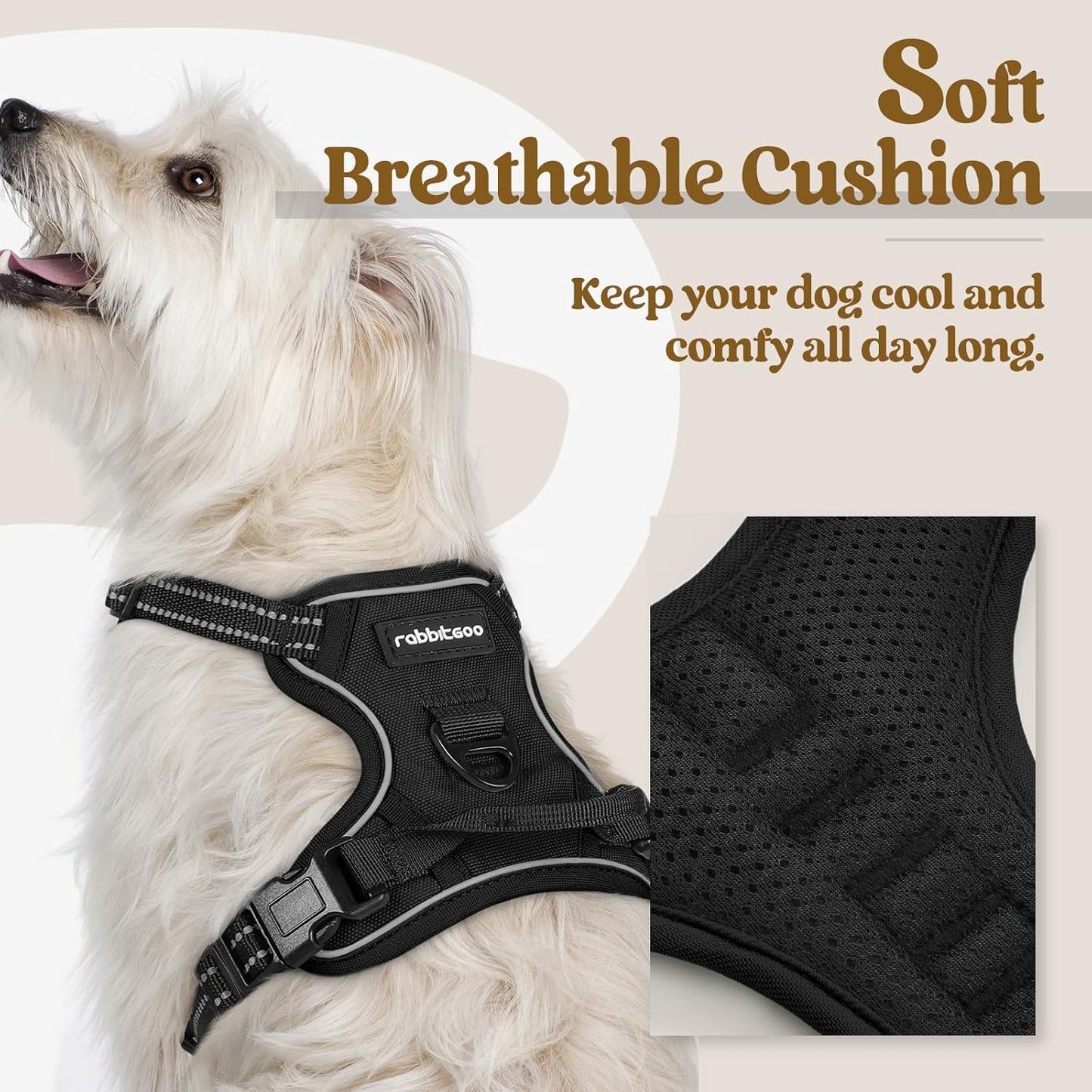 rabbitgoo Dog Harness, No-Pull Pet Harness with 2 Leash Clips, Adjustable Soft Padded Dog Vest, Reflective No-Choke Pet Oxford Vest with Easy Control Handle for Small Dogs, Black, XS
