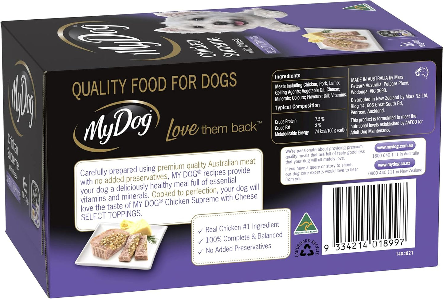 Adult Wet Dog Food Chicken Supreme With Cheese Select Toppings 6 x 100g, 6 Pack (36 Trays)