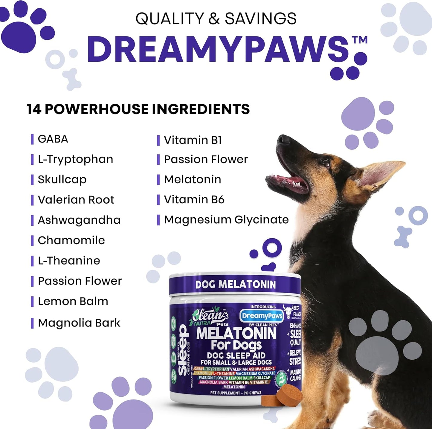 Dreamy Paws Melatonin for Dogs Dog Calming Sleep Supplement