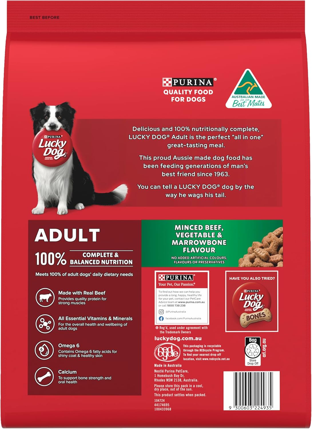 LUCKY DOG Adult Dry Dog Food Minced Beef Vegetable and Marrowbone 8kg
