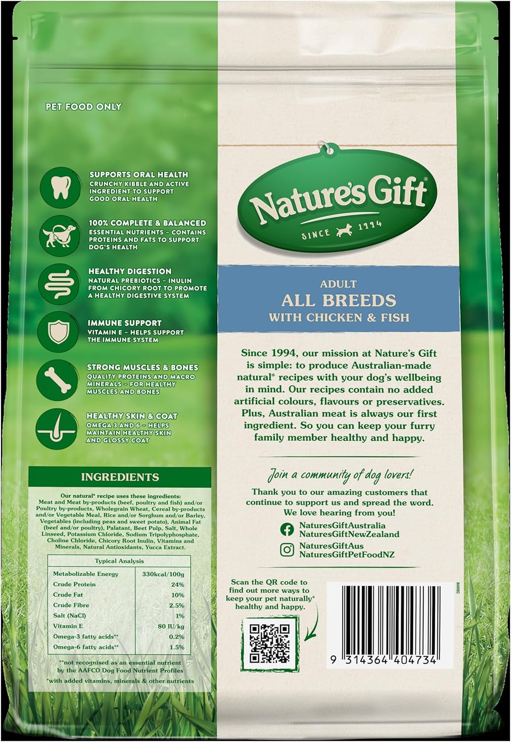 Nature's Gift Adult Dry Dog Food, Chicken & Fish 2.5kg - 100% Complete & Balanced Nutrition, Supports Digestion, Immunity & Skin Health