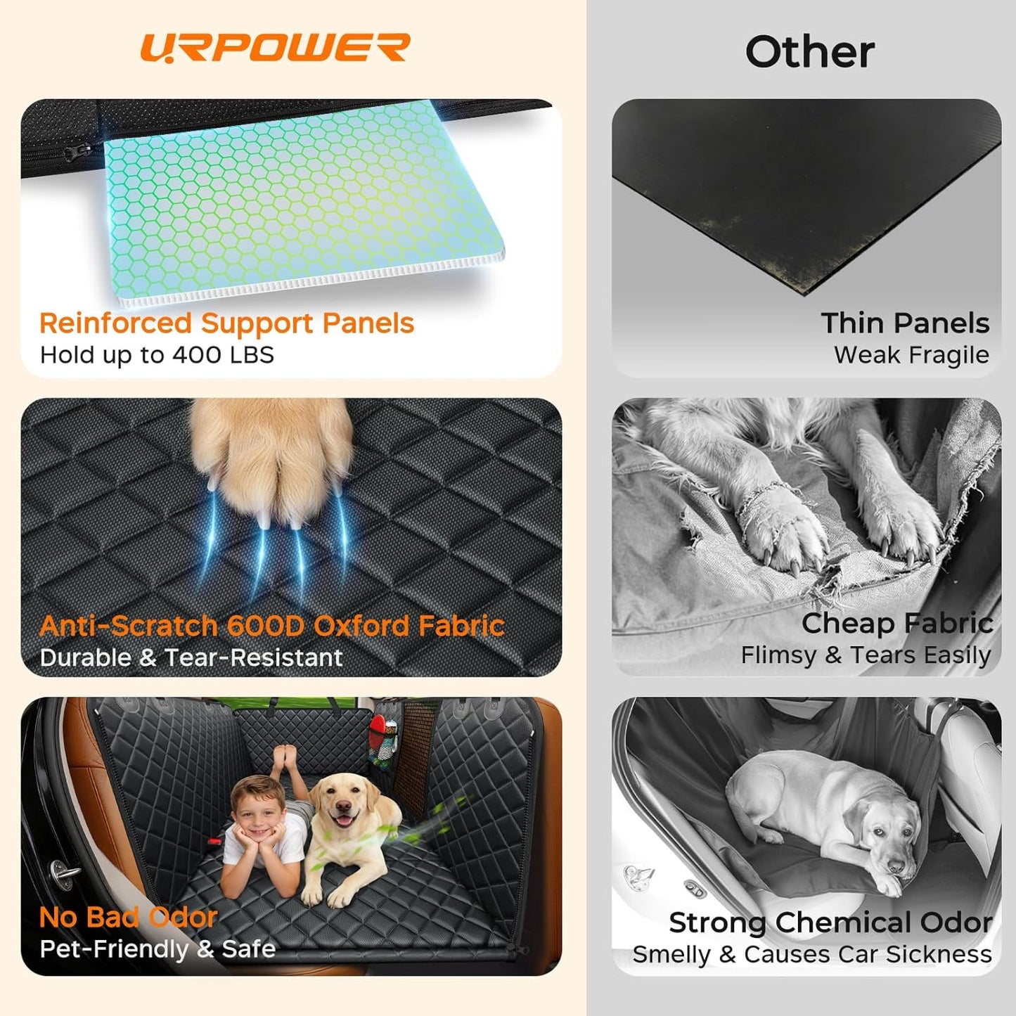 Dog Back Seat Cover Hard Bottom Truck Back Seats Protector, Large Backseat Extender for Dogs, Car