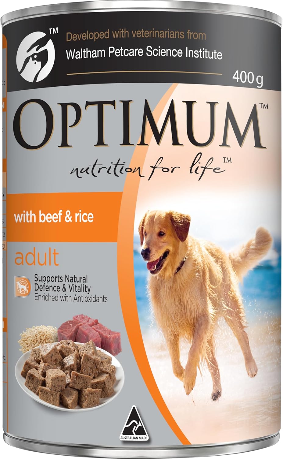 OPTIMUM DOG Beef and Rice Wet Dog Food, Adult, 400g Can (Pack of 24)