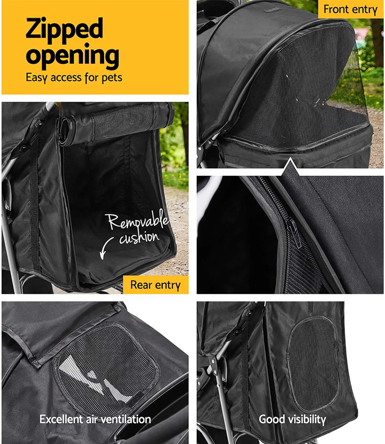 i.Pet Pet Stroller, Double Cat Dog Carrier Backpack Travel Strollers Pram Seat