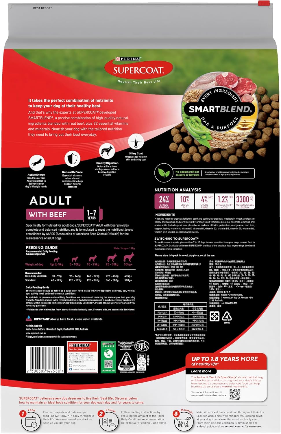 Purina Supercoat Adult Beef Dry Dog Food 18 Kg