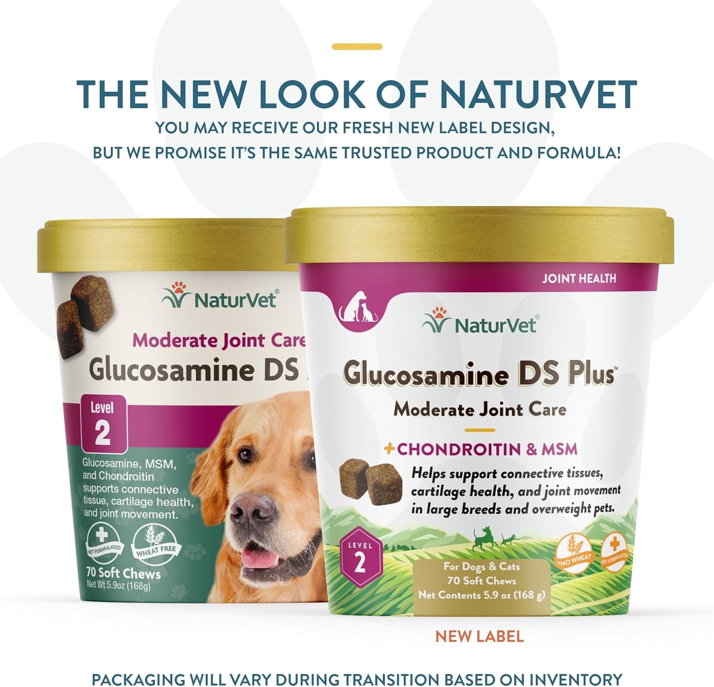 NaturVet Glucosamine DS Plus Level 2 Moderate Joint Care for Dogs and Cats, 70 ct Soft Chews, Made in USA