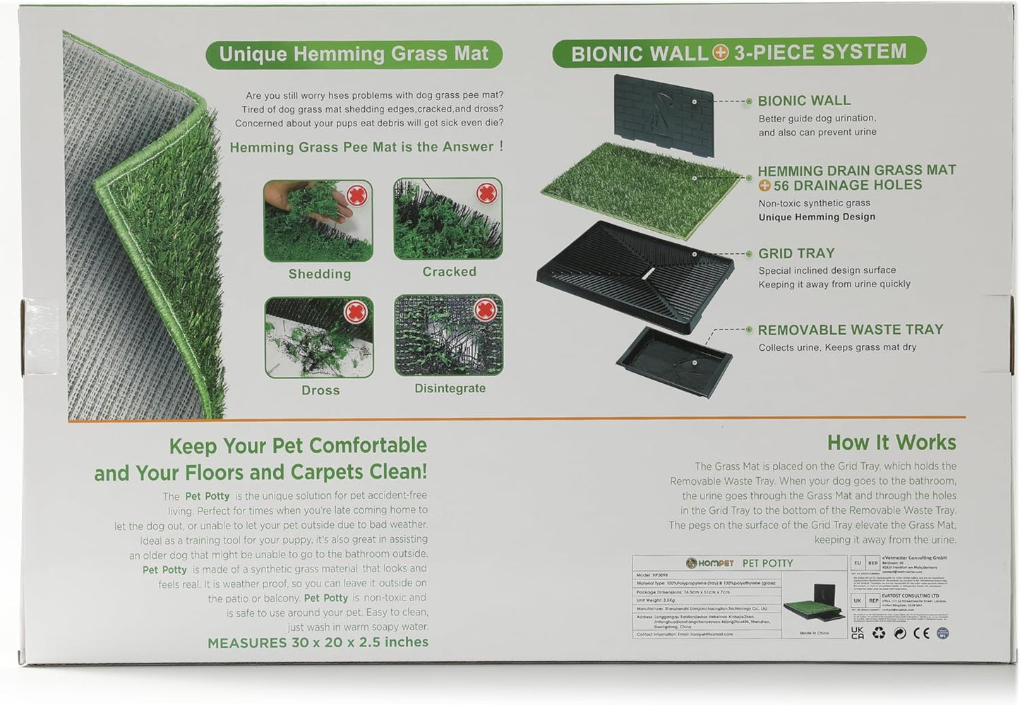 Hompet Dog Grass Pad with Tray Large, Small and Medium Dogs (30"×20")