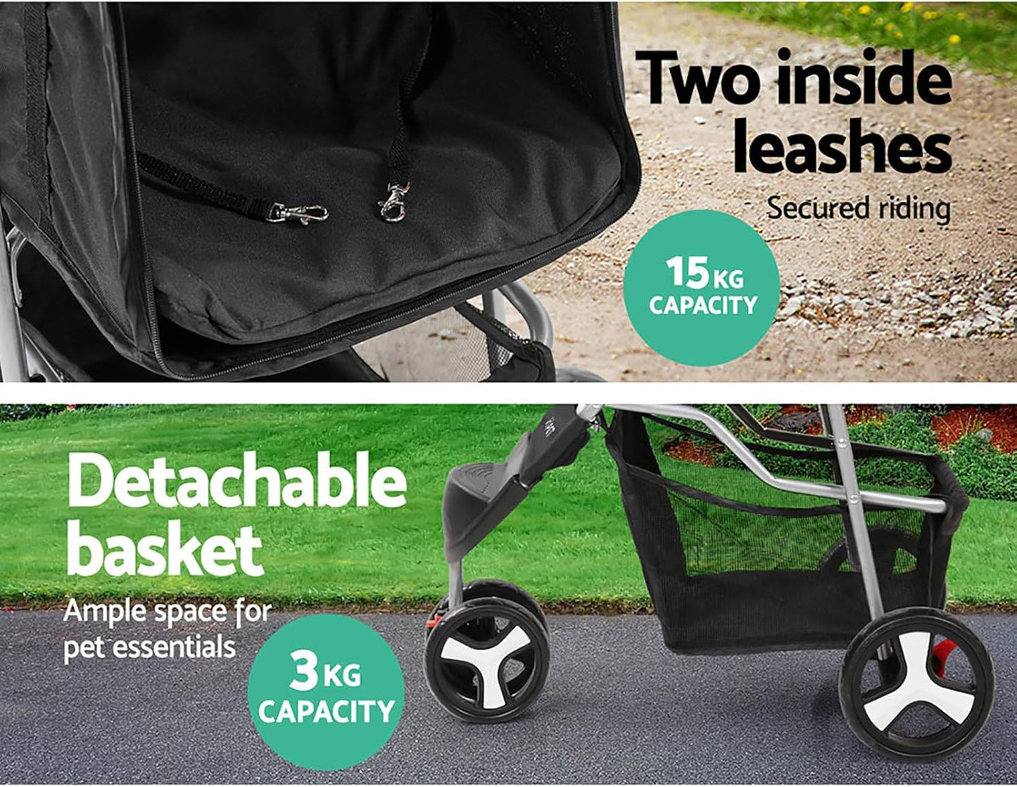 i.Pet Pet Stroller Pram Dog Cat Carrier Travel Pushchair Foldable 3 Wheels Large