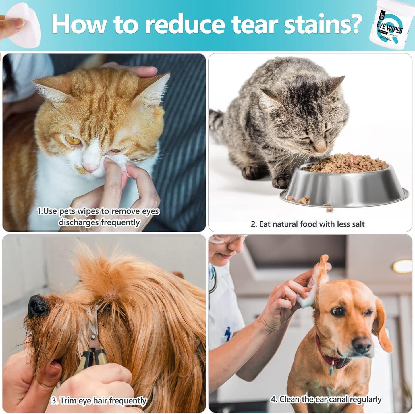 Pet Gentle Teeth Wipes, 150 Pcs Universal Cat & Dog Grooming Wipes, Natural and Safe for Removing Dirt Crust and Discharge, Hypoallergenic for Teeth, Ear, Nose