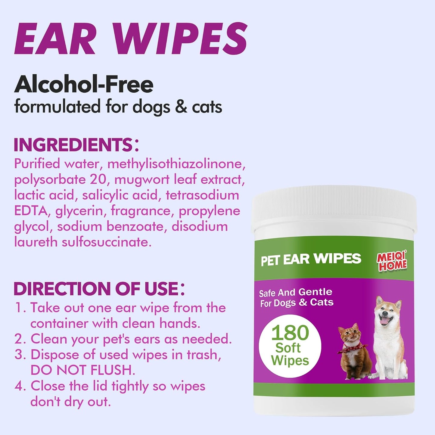 180 Count Dog Ear Cleaner Wipes ,Dog Ear Wipes ,Gently Remove Ear Wax, Debris