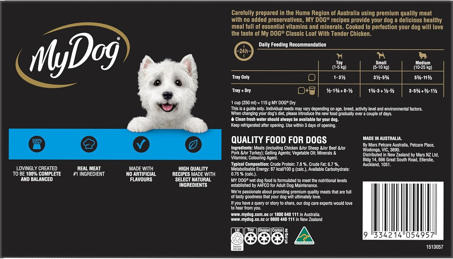 Adult Wet Dog Food Classic Loaf with Tender Chicken 24 x 100g Trays