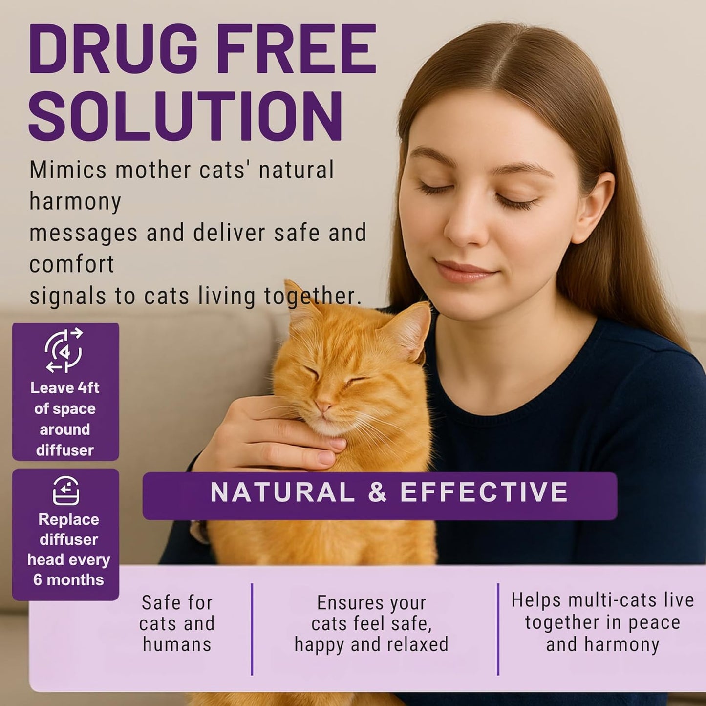 Cat Pheromones Calming Diffuser Cat Anxiety Relief Pheromones for Cats Promotes Well-Being & Comfort Cat Calming Diffuser with 2 Refills 60 Days Long Lasting Serenity
