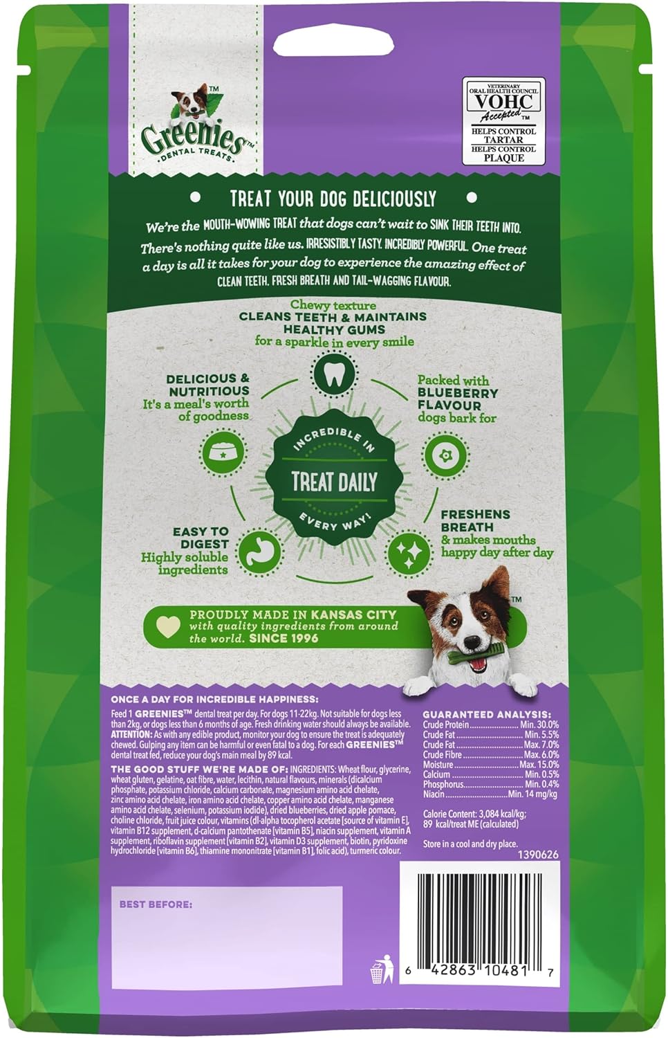 Greenies Blueberry Flavour Regular Dog Dental Treats 340 g