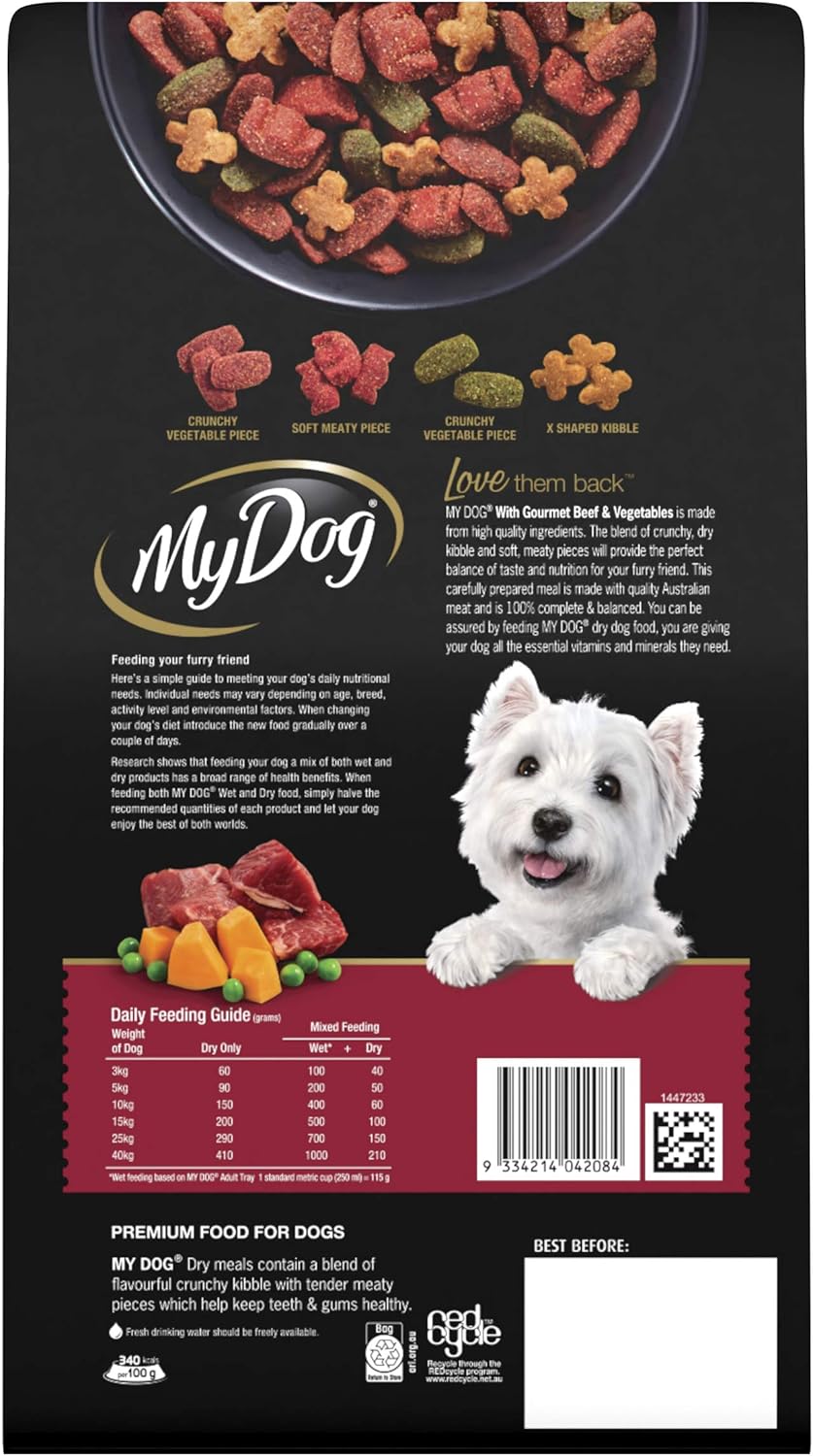 Adult Dry Dog Food Gourmet Beef & Vegetables 1.5kg Bag, 4 Pack