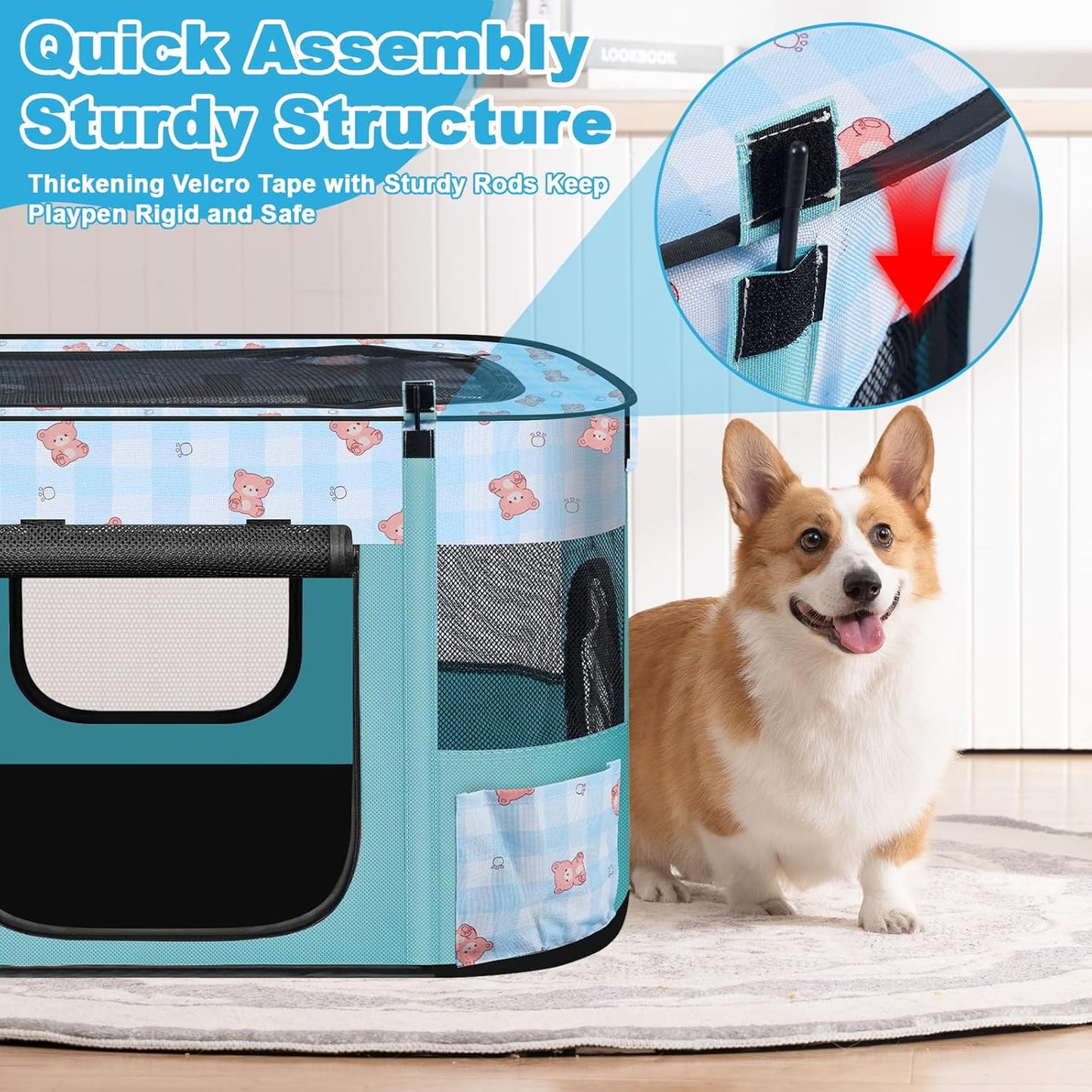 Foldable Dog Playpen Indoor,Expandable Puppy Playpen,(S 27"L x 19"W x 17"H, Blue)