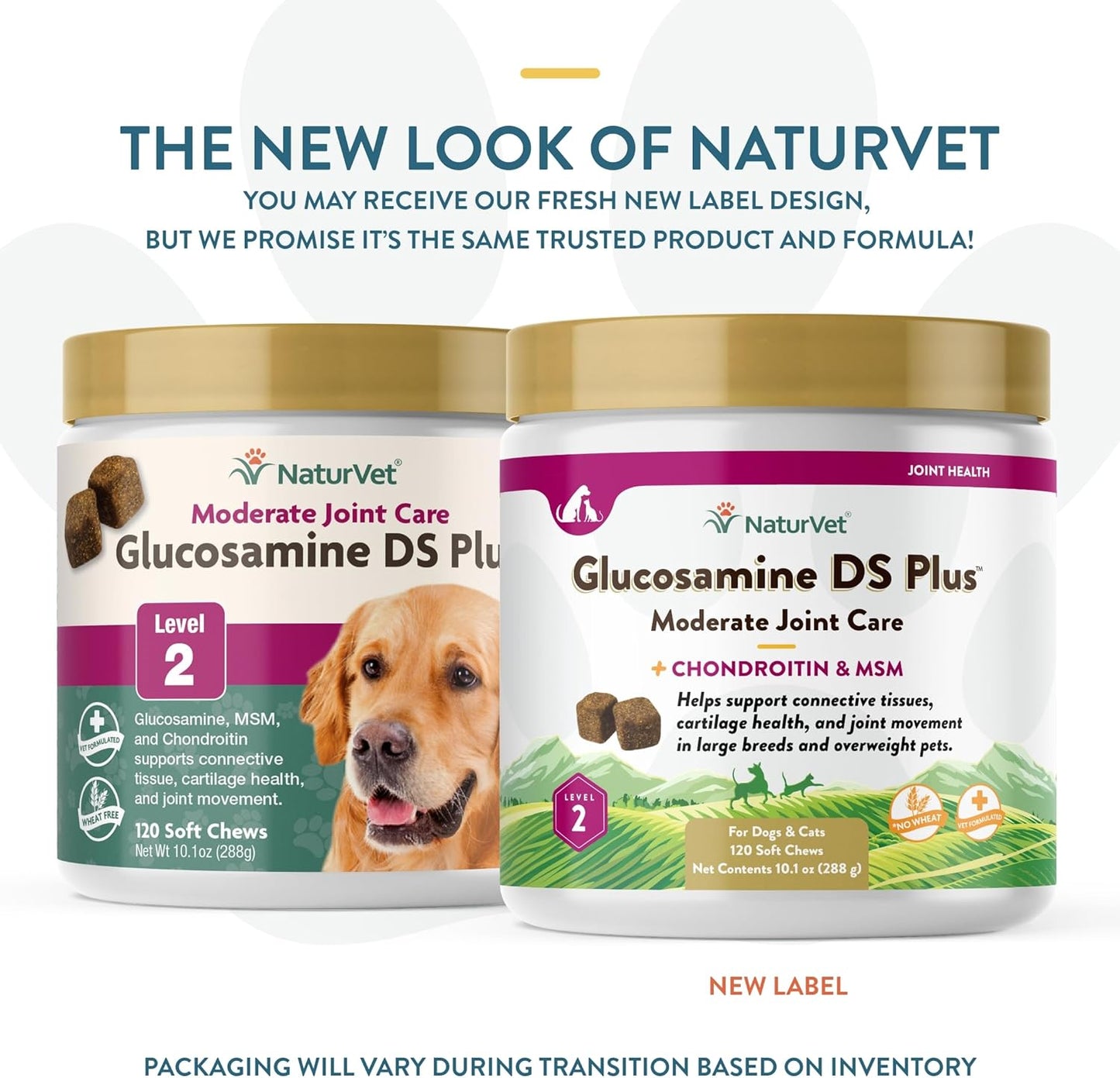 NaturVet Glucosamine DS Plus Level 2 Moderate Joint Care for Dogs and Cats, 120 ct Soft Chews, Made in USA