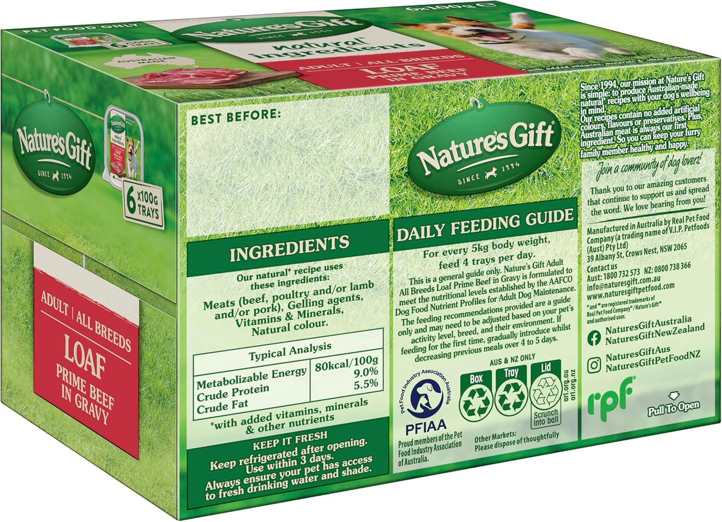 Nature's Gift Adult Wet Dog Food, Prime Beef in Gravy 6x100g