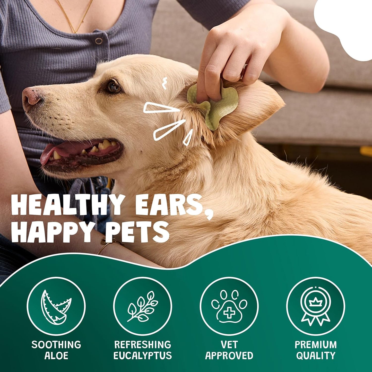 Dog Ear Wipes for Dogs | Extra Thick with Aloe Vera & Eucalyptus | 125 Count | Hypoallergenic