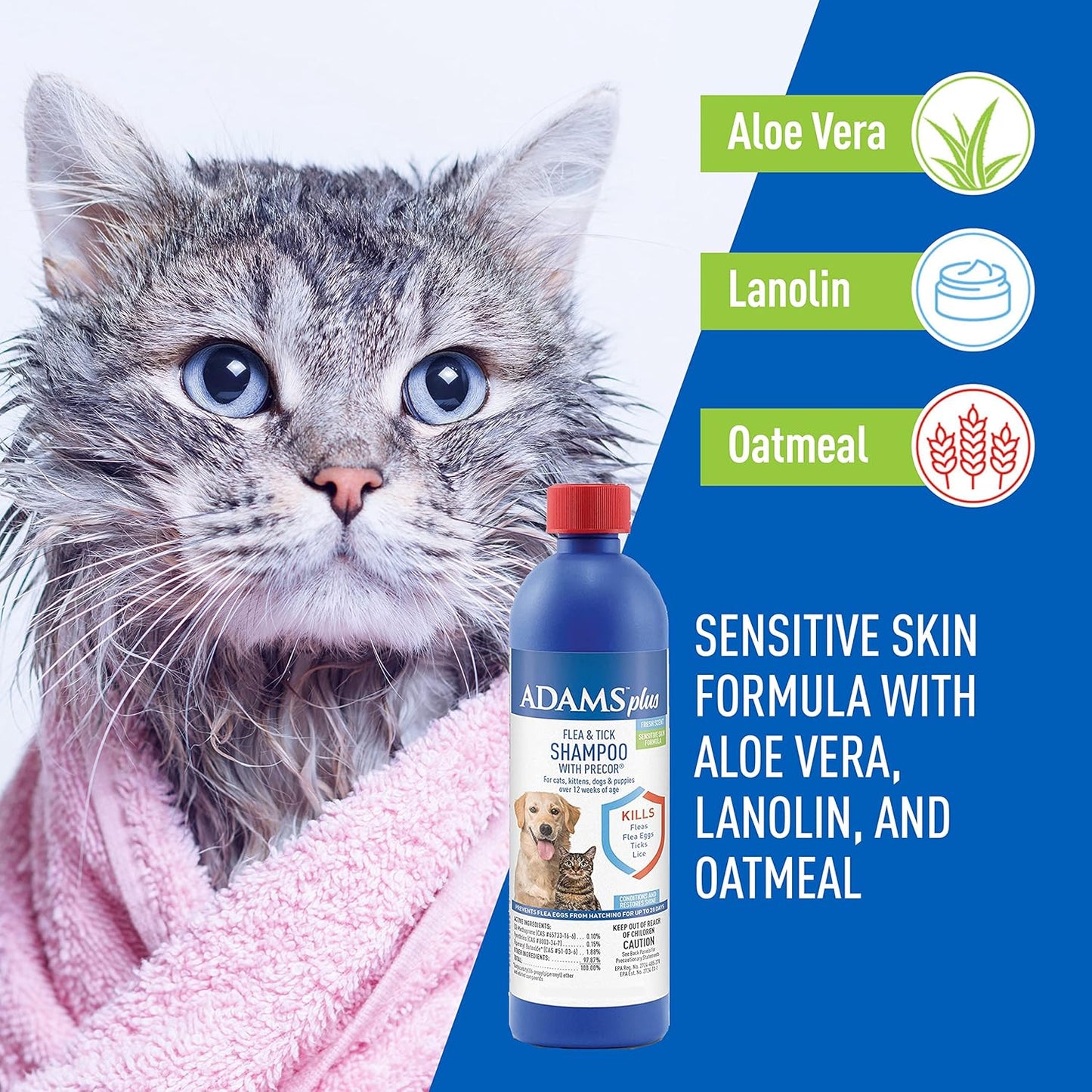 Plus Flea & Tick Shampoo with Precor for Cats, Kittens, Dogs & Puppies