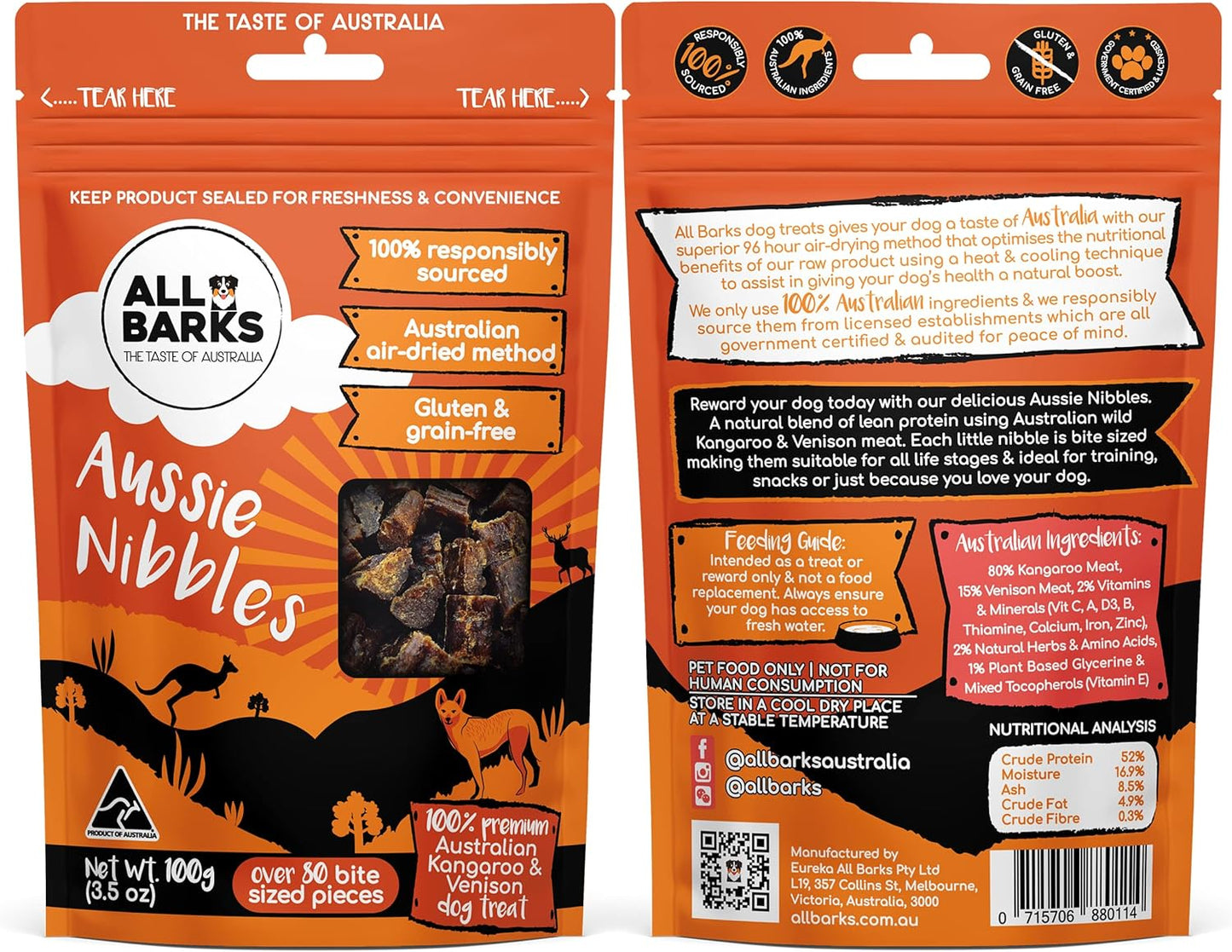 Aussie Nibbles - 100% Aussie Venison and Kangaroo - 100g