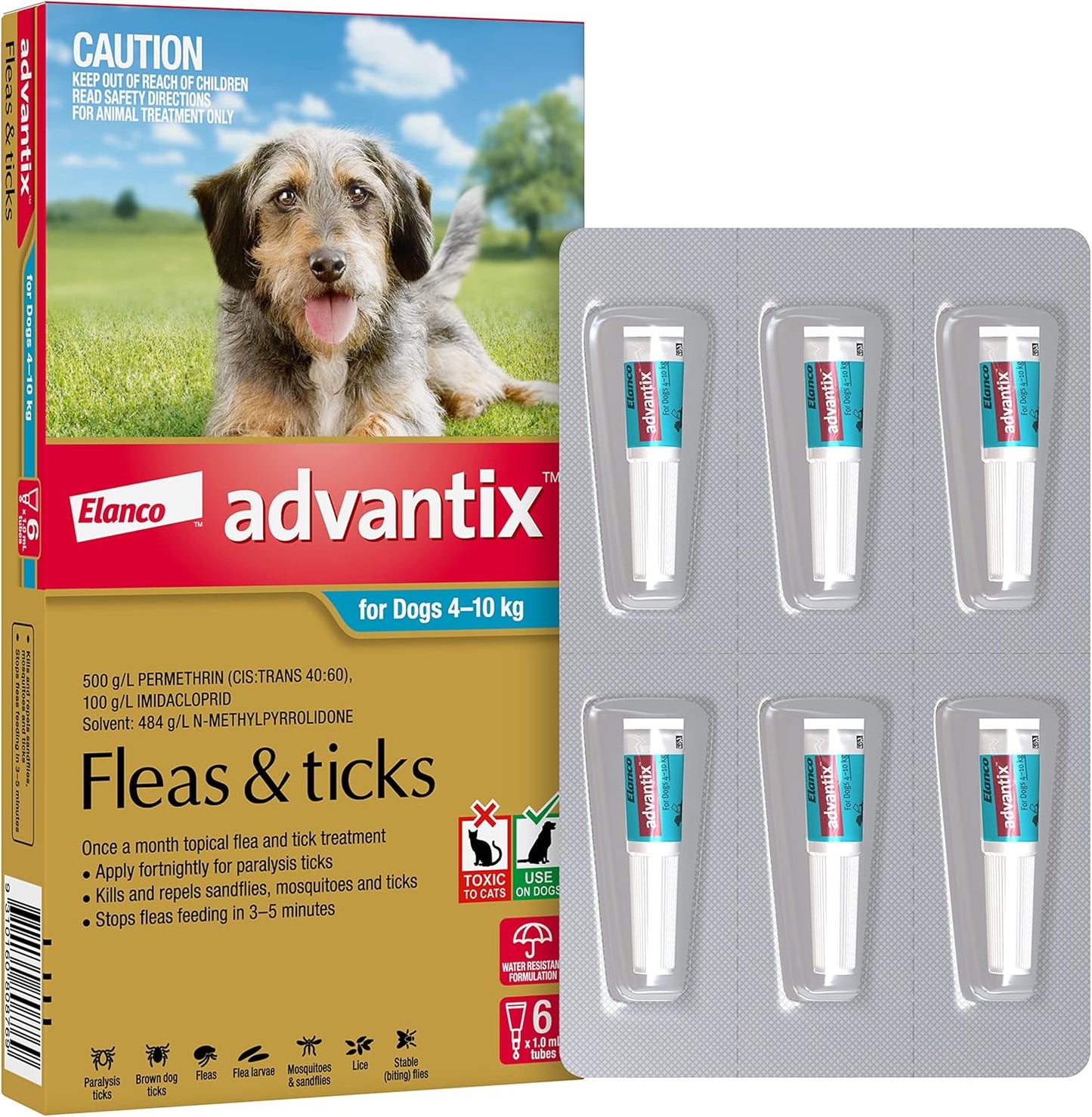 Advantix Flea, Tick & Biting Insect Control for Medium Dogs, Aqua, 6 Pack