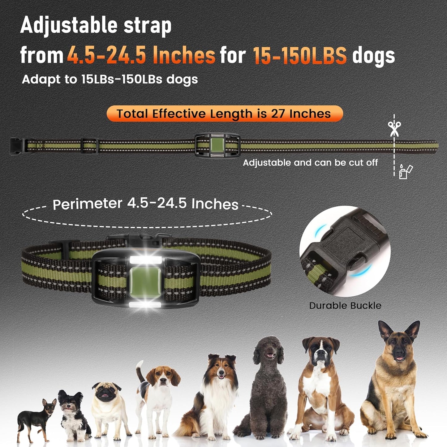 2025 New, Dog Shock Collar with Remote Control (15-150lbs) and Flashing Night Light