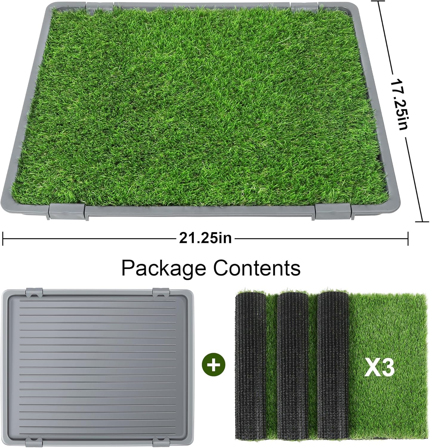 Dog Grass Pad with Tray: Reusable Training Pad with 3-Pack Replaceable Artificial Grass - Quick Absorbent Indoor Portable Dog Patio Potty, Washable Pee Pad for Small Medium to Large Dog, 22"x18" Grey