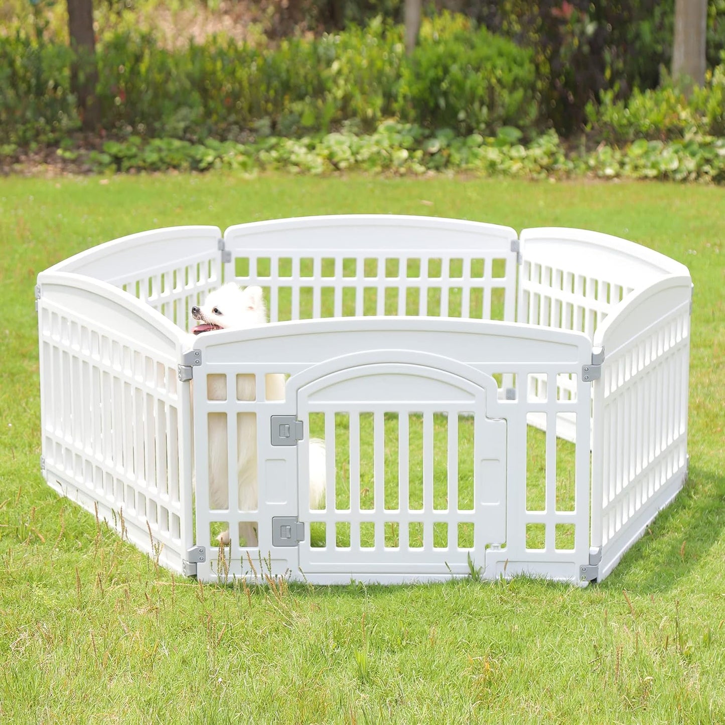 Gupamiga Pet Playpen Foldable Gate for Dogs Heavy Plastic Dog Playpen Puppy Exercise(White 6*Panel)