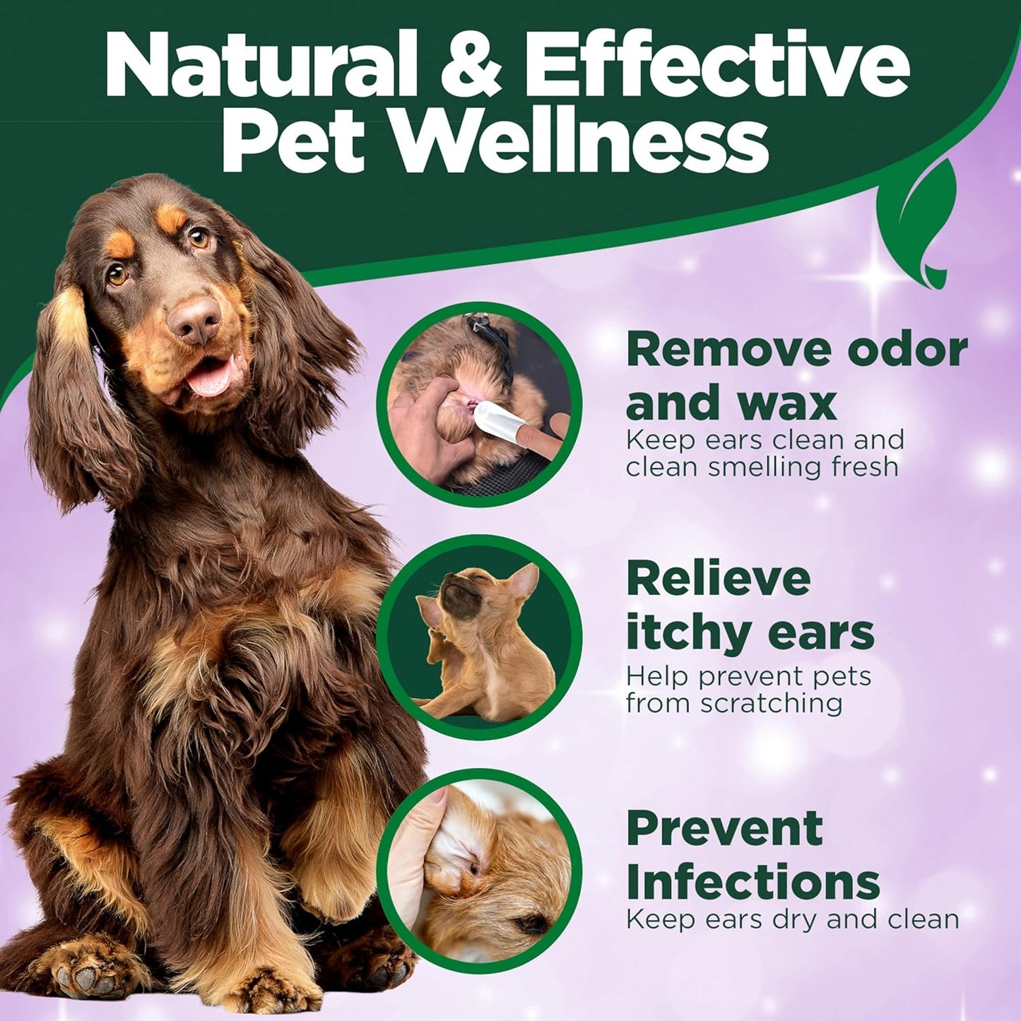 Vet's Best Ear Cleaner Finger Wipes for Dogs – Disposable Deodorizing Pads to Soothe Itchy Ears and Remove Odor – 50 Count