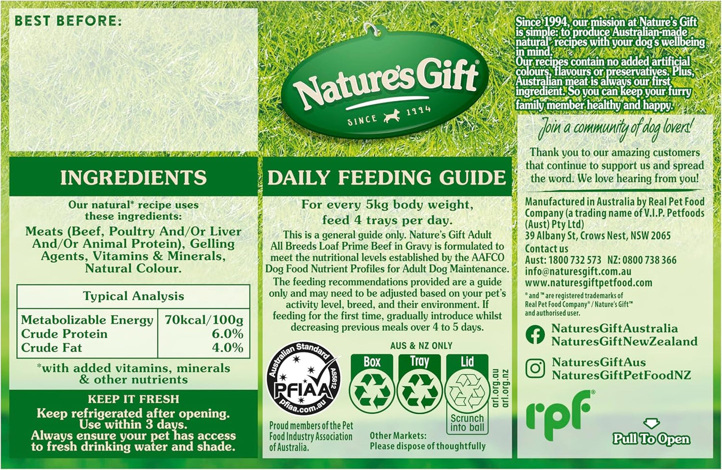 Nature's Gift Adult Wet Dog Food, Prime Beef in Gravy 6x100g