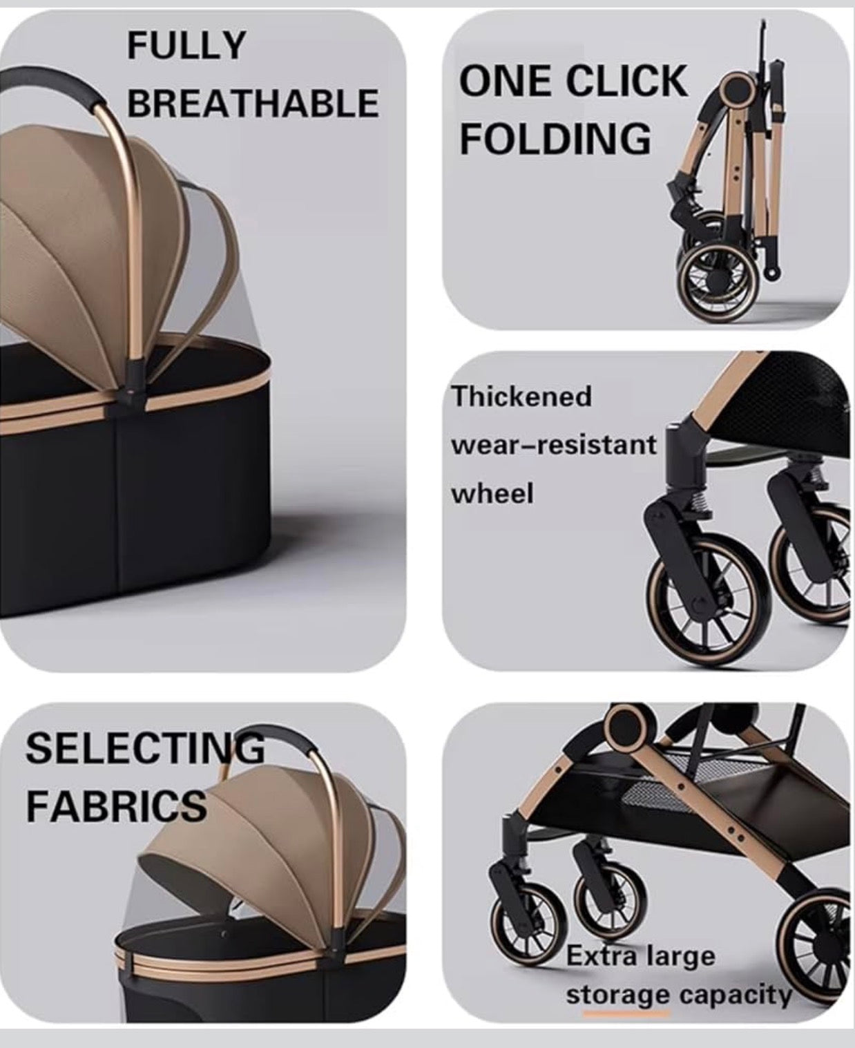 2 - in - 1 Foldable Pet Stroller, Detachable Carrier for Small Dogs/Cats, Lightweight & Breathable, Khaki/Pink, Ideal for Outdoor Trips