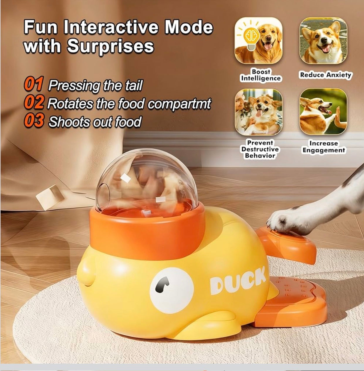 Interactive Dog Toys Food Puzzle Slow Feeder, Cat Treat Dispenser Toy Duck-Shaped Enrichment Toy for Small Medium Dogs and Cats, IQ Training and Exercise Small Animal Bowls