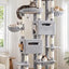 Heybly Cat Tree, 74.8-Inch Spacious & Tall Cat Tower for Large Cats, Cat Furniture with Large Top Perch, Solid Base, 2 Cat Condos, Hanging Hammock, Durable Sisal Scratching Posts, Light Gray