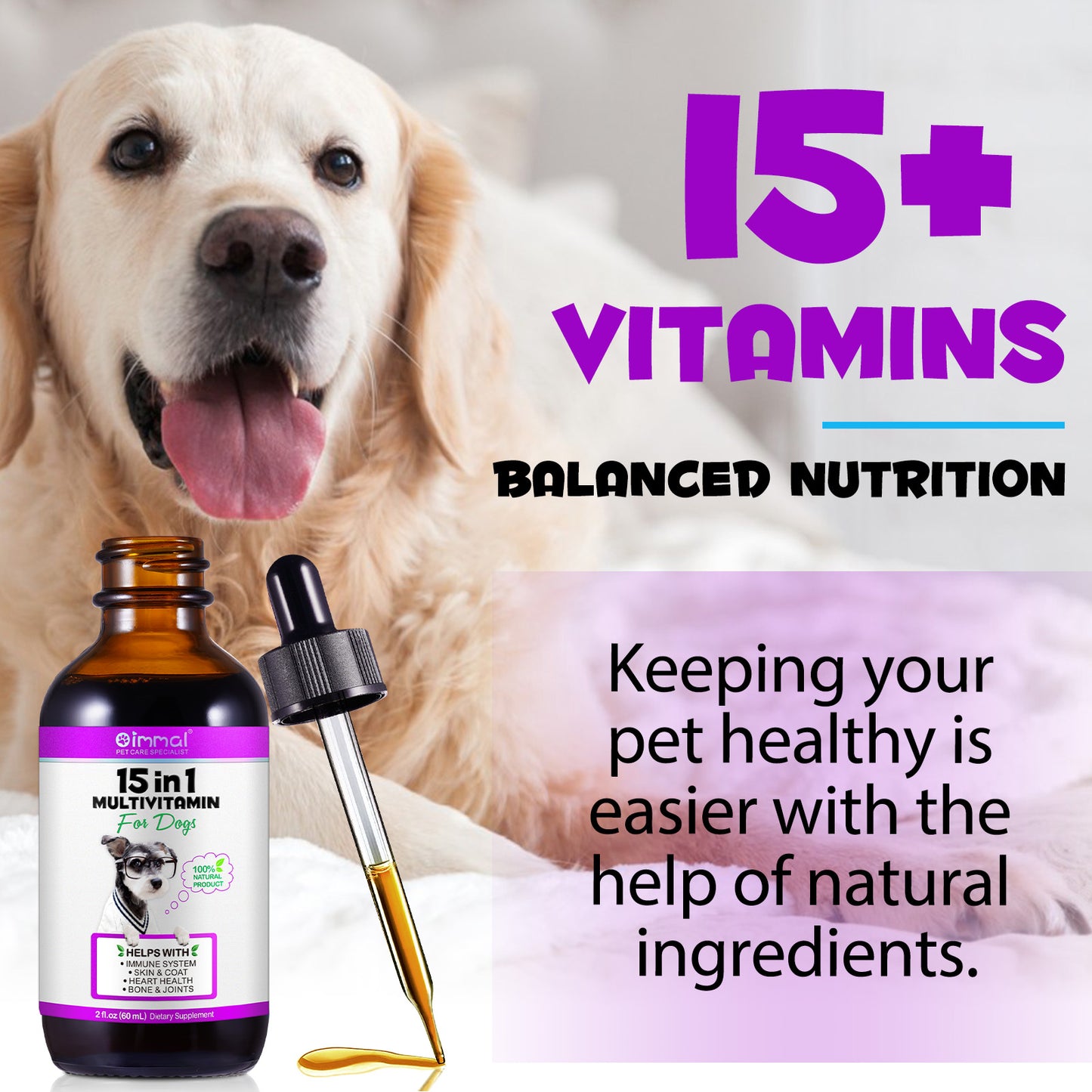 Oimmal 15-in-1 Liquid Multivitamin for Dogs – Immune, Joint, Skin & Heart Support (2 fl oz / 60 mL)