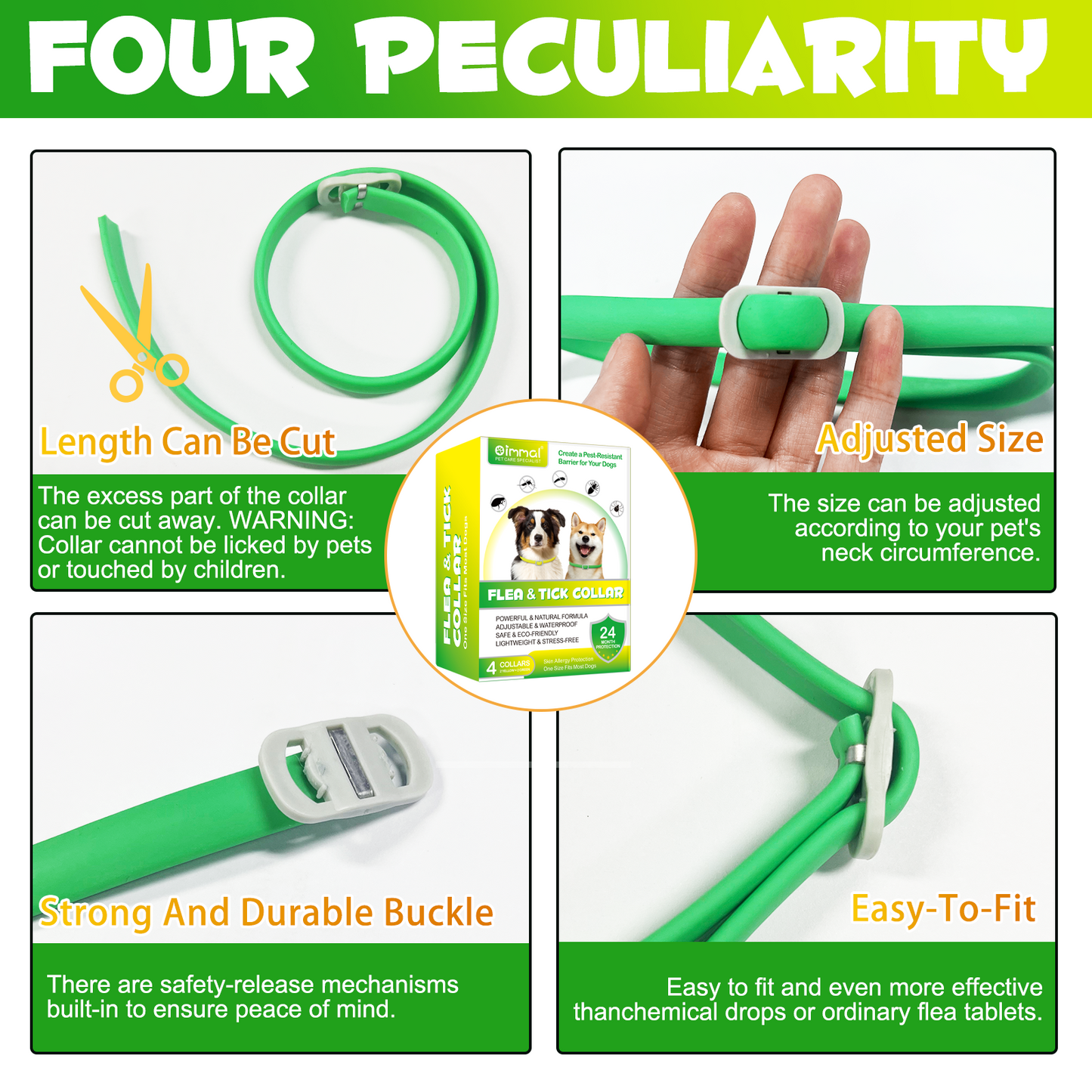 Dog Flea & Tick Collar 4 Pack – Natural Flea and Tick Prevention Collar, Waterproof, Adjustable, Long-Lasting Protection for Small, Medium & Large Dogs | 24 Months Total Protection