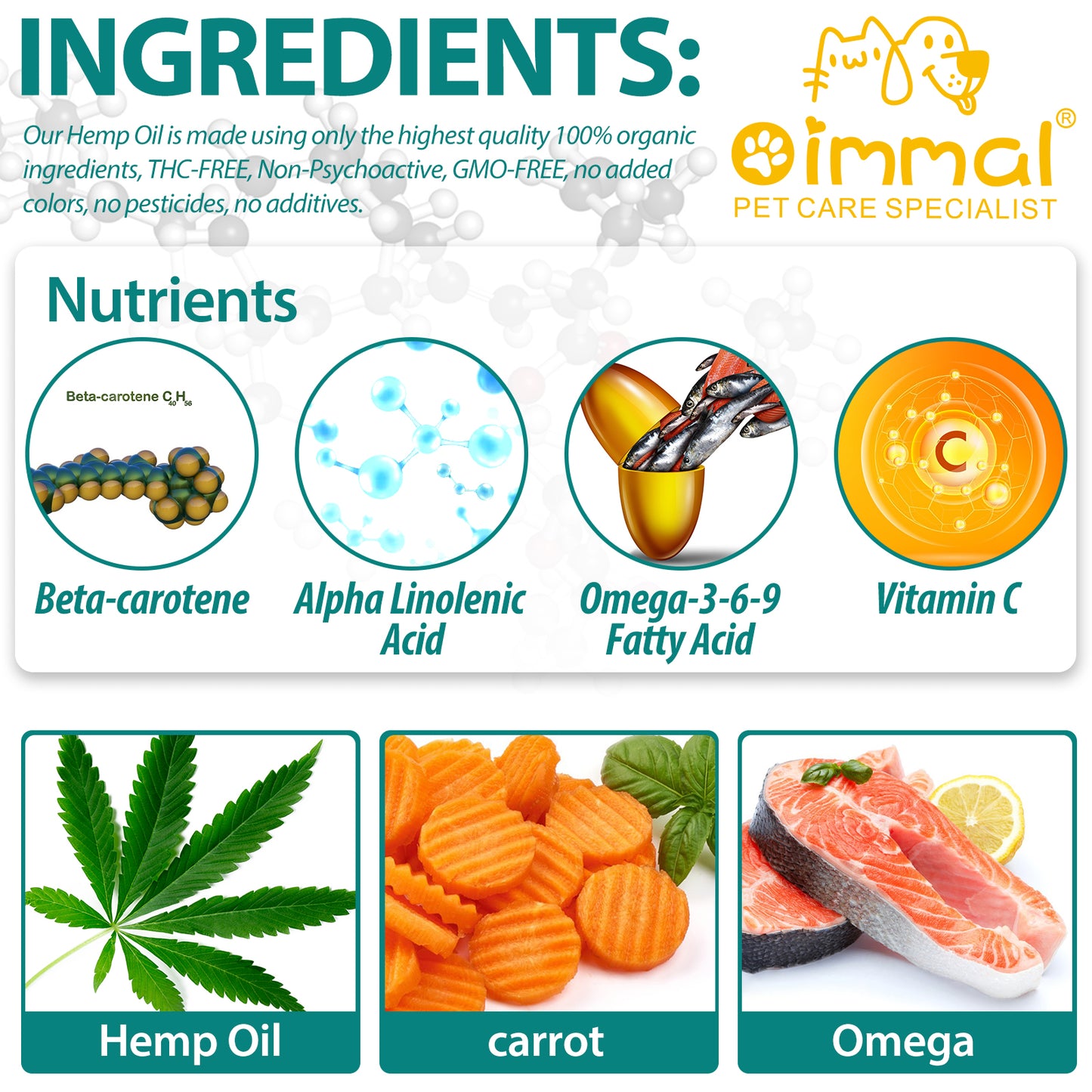 Oimmal Premium Organic Hemp Oil for Dogs & Cats – Natural Anxiety, Pain & Joint Relief with Multivitamins (2 fl oz / 60 mL)