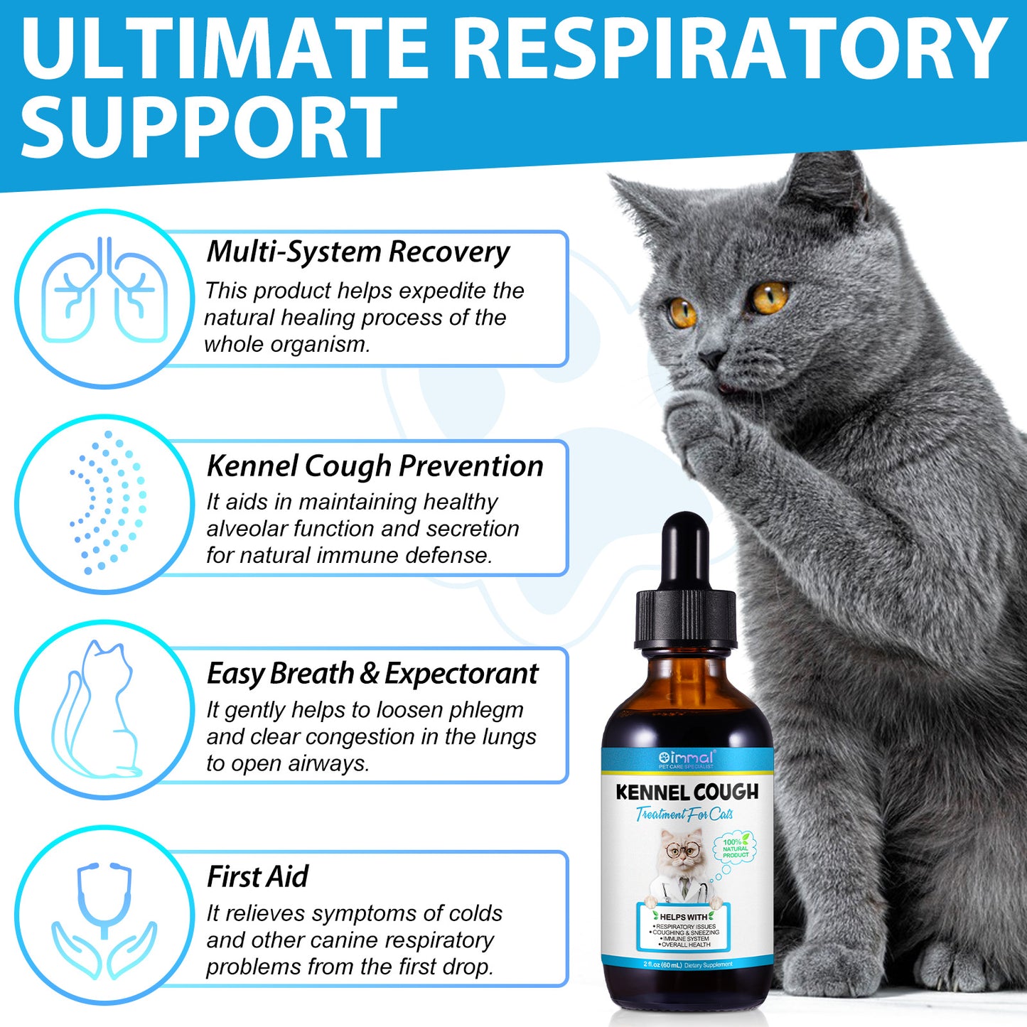 Kennel Cough Relief Drops for Cats – Respiratory & Immune Support Formula 60ml