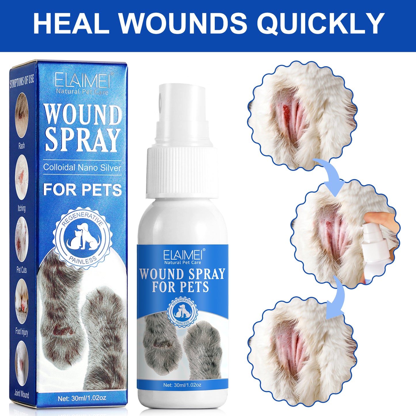 Elaimei Pet Wound Spray – Fast Healing & Pain Relief for Dogs and Cats (30ml)