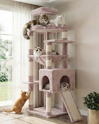 Heybly 64.2" Heavy-Duty Cat Tree for Large Cats with Wide Base HCT027MU | Rosy Brown