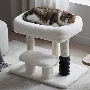 Heybly Cat Scratching Post with Grooming Brush & Gentle Step, HSP001SWH | White