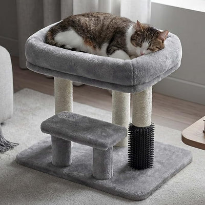 Heybly Cat Scratching Post with Grooming Brush & Gentle Step, HSP001SW | Light Gray