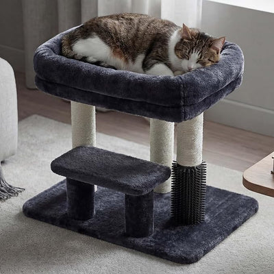 Heybly Cat Scratching Post with Grooming Brush & Gentle Step, HSP001SG | Smoky Gray