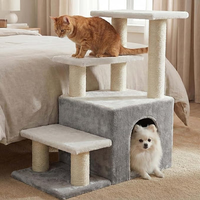 Heybly Cat Scratching Post, Pet Steps for Indoor Cats and Dogs, HSP002SWWH |Light Gray & White