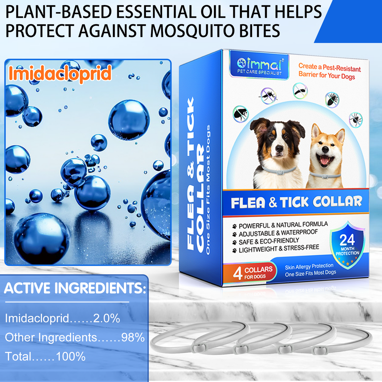 Dog Flea & Tick Collar 4 Pack – Long-Lasting Flea, Tick & Mosquito Protection, Waterproof Adjustable Pest Repellent Collar for Small, Medium & Large Dogs | Up to 24 Months Protection