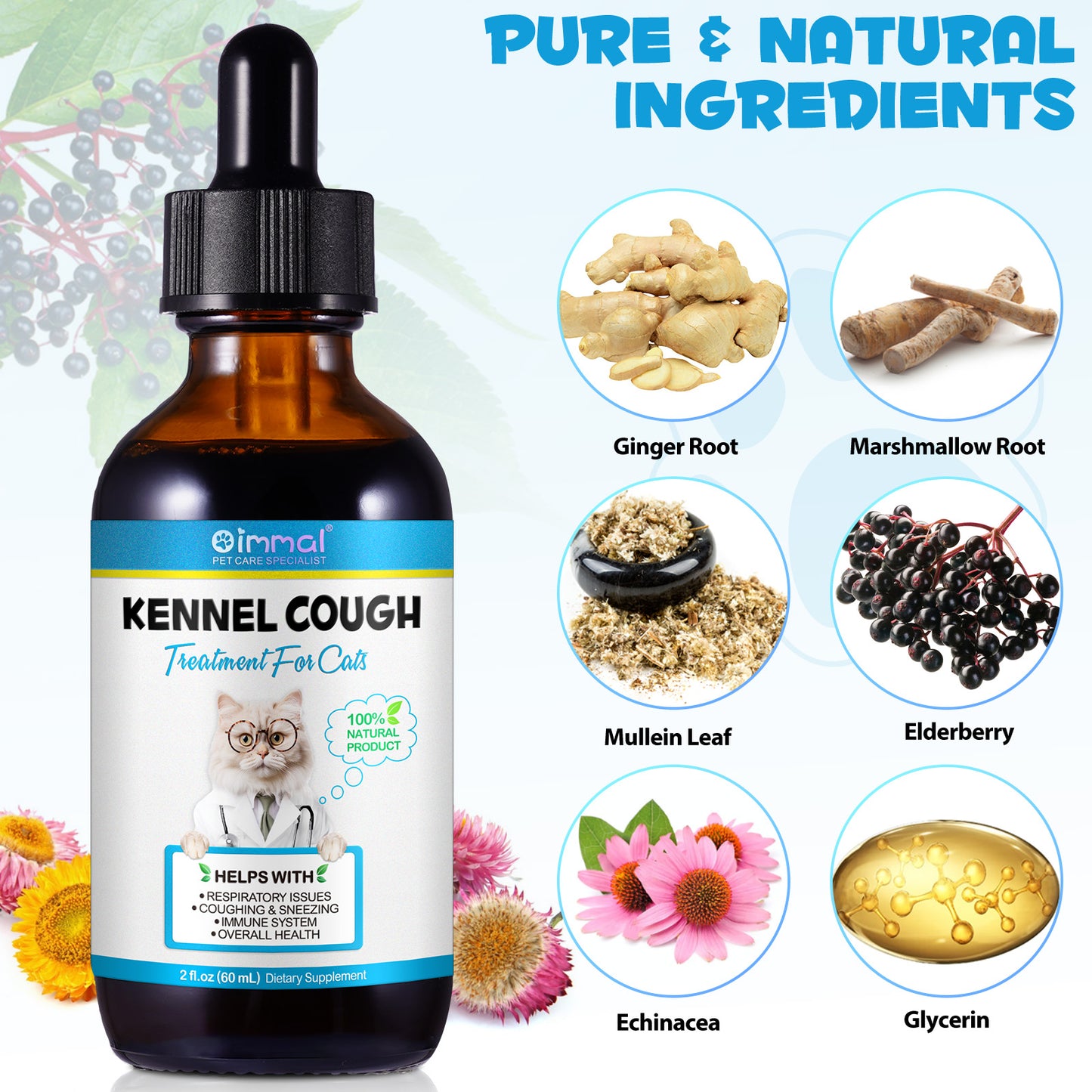 Kennel Cough Relief Drops for Cats – Respiratory & Immune Support Formula 60ml