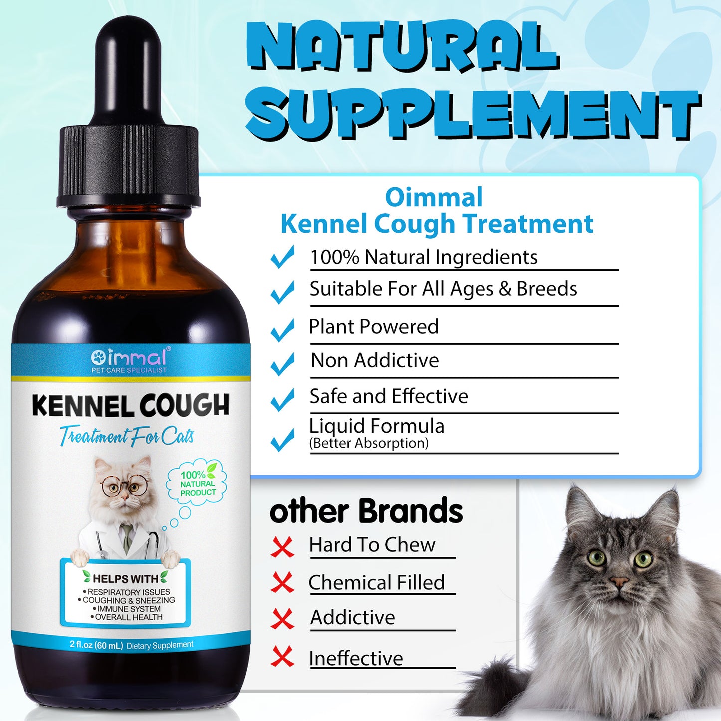 Kennel Cough Relief Drops for Cats – Respiratory & Immune Support Formula 60ml